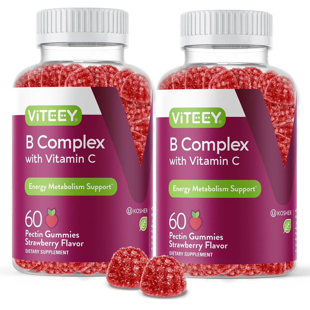 Vitamin B Complex Gummies - Vitamin C - Vitamin B6 - Vitamin B12 - Niacinamide - Folic Acid - Biotin and Calcium - Supports Energy Metabolism and Nerve System Support, Chewable Gummy Chews, Strawberry