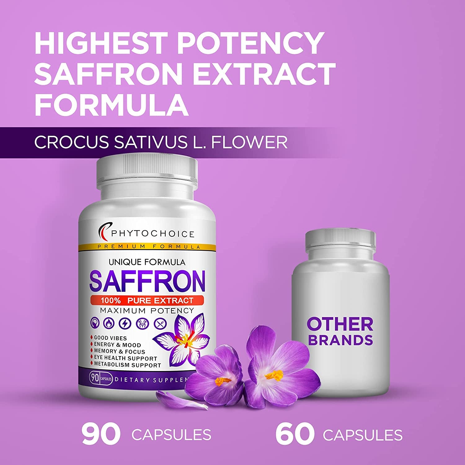 100% Pure Saffron Extract-Saffron Supplements for Women and Men-180 Servings-Boost Natural Energy Level, Enhance Mood & Attitude, Healthy Metabolism, Eye Vision & Heart Health Support-Saffron Capsules