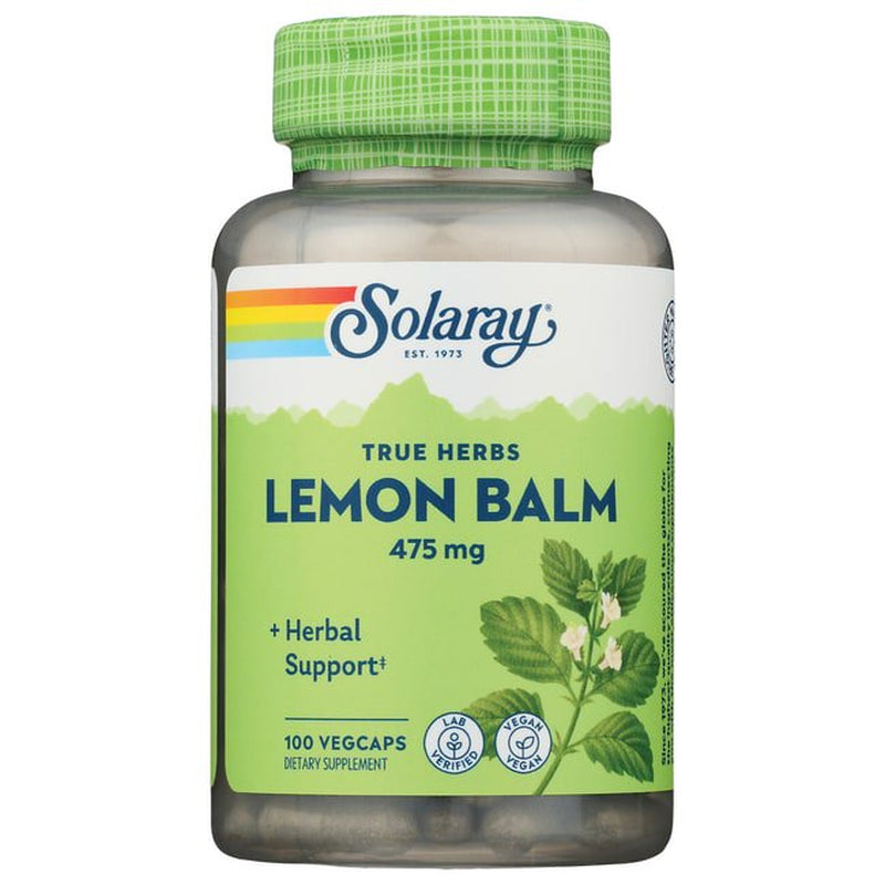 Solaray Lemon Balm Aerial 475Mg | Healthy Mental Calm & Relaxation and Rest Support | Whole Aerial for Full Nutrient Profile | Non-Gmo, Vegan | 100 CT