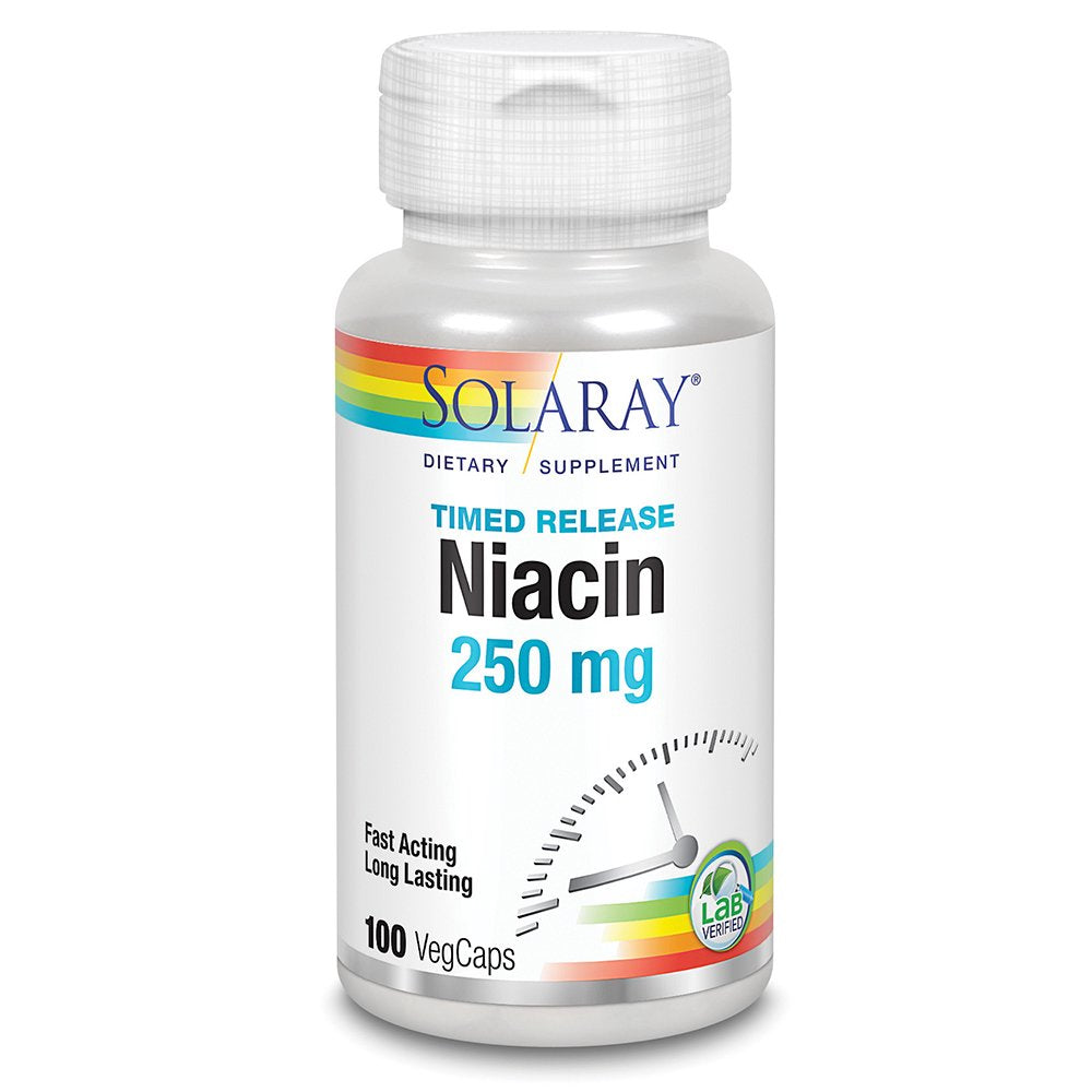 Solaray Niacin Timed-Release 250Mg, Vitamin B3 | Skin Health, Cardiovascular & Nervous System Support | 100Ct