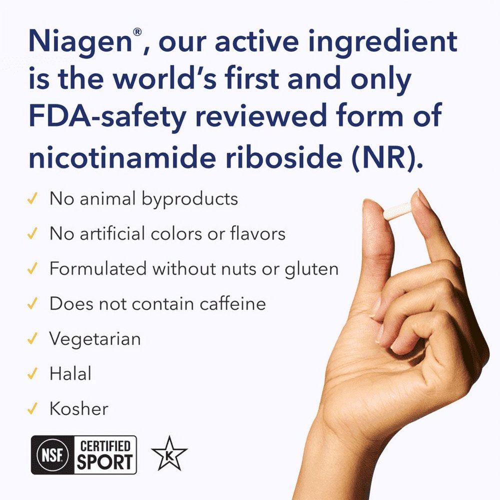 TRU NIAGEN 30Ct / 300Mg | Patented NAD+ Booster Supplement - Nicotinamide Riboside - Cellular Energy & Repair. Muscle Health & Healthy Aging - 300Mg Vegetarian Capsules Serving, 30 Day Bottle (1 Pack)