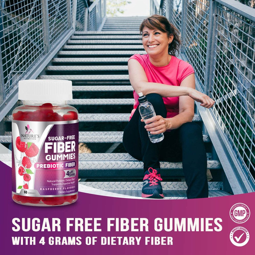 Sugar-Free Fiber Supplement Gummies for Adults - 4G Soluble Fiber per Serving - Natural Prebiotic Fiber Gummies Support Daily Digestive Health & Regularity - Plant Based & Berry Flavor - 60 Gummies