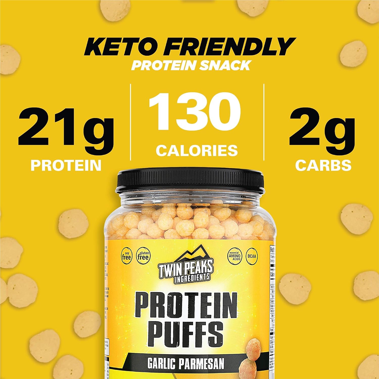 Twin Peaks Low Carb, Keto Friendly Protein Puffs, 1 Jug Garlic Parmesan Flavor Puffs + 1 Jug Nacho Cheese Flavor Puffs