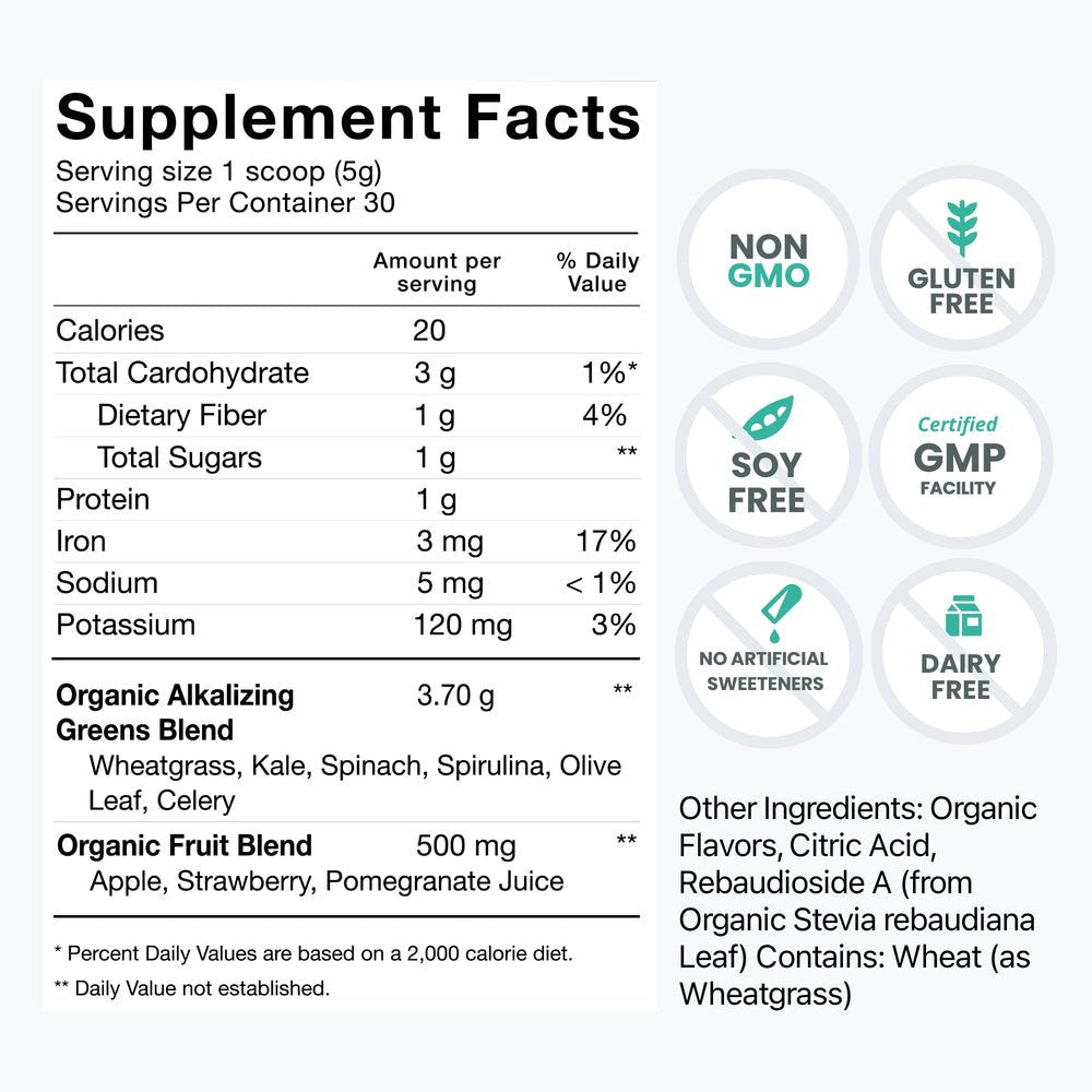 Humann Heartgreens | Superfood Organic Powder with Wheatgrass, Kale, Spinach, and Spirulina, USDA Organic Non-Gmo, from the Makers of Superbeets (Green Apple Flavor, 5.3-Ounce)