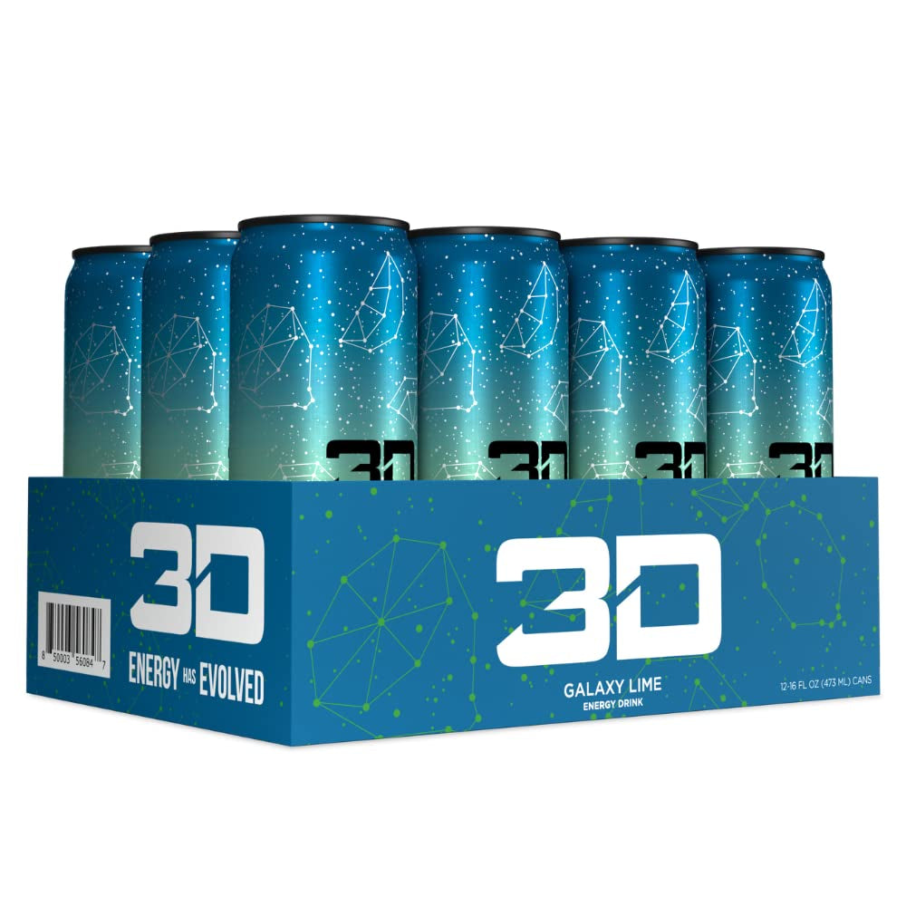 3D Energy Galaxy Lime | Sugar Free Energy Drink | Pre Workout Energy | 200Mg Caffeine with Taurine and L-Carnitine | 16 Fluid Ounce | 12 Pack | Galaxy