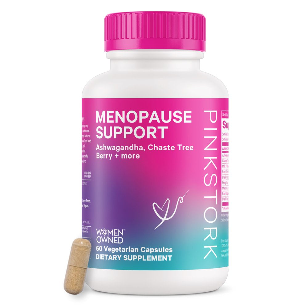 Pink Stork Menopause Support: Ashwagandha, Maca Root, & Black Cohosh, Gluten-Free, 60 Capsules