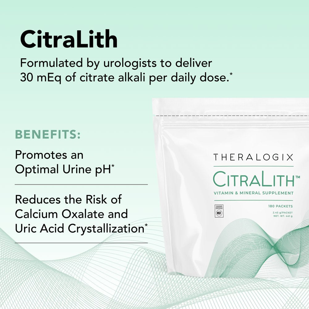 Theralogix Citralith Vitamin & Mineral Supplement for Kidney & Urine Chemistry Health, 90 Day Supply (180 Packets)