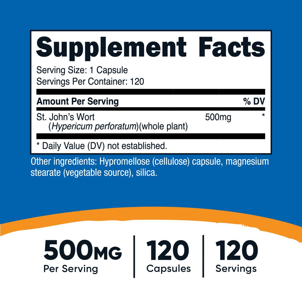 Nutricost St. John'S Wort Capsules (500Mg) 120 Capsules - Non-Gmo Supplement