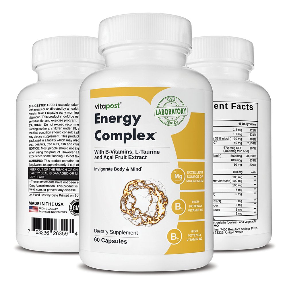 Vitapost Energy Complex Supplement with B-Vitamins, Caffeine - 60 Capsules