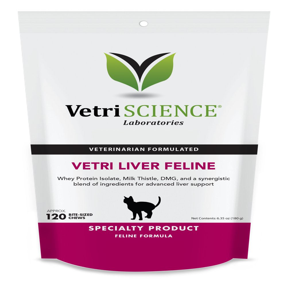 Vetriscience Vetri Liver Feline, Liver Support and Detoxification for Cats, Chicken Flavor, 120 Bite-Sized Chews