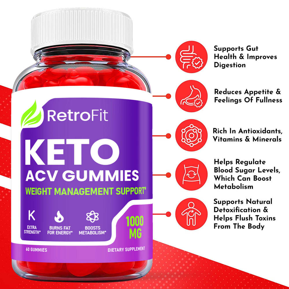 (1 Pack) Retro Fit Keto ACV Gummies - Supplement for Weight Loss - Energy & Focus Boosting Dietary Supplements for Weight Management & Metabolism - Fat Burn - 60 Gummies