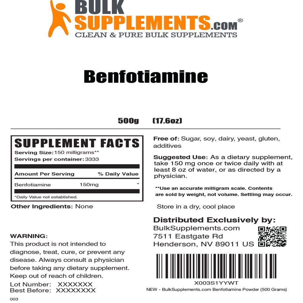 Bulksupplements.Com Benfotiamine Powder - Vitamin B1 (Thiamine) - Benfotiamine 150Mg - Advanced Memory Formula (500 Grams - 1.1 Lbs)