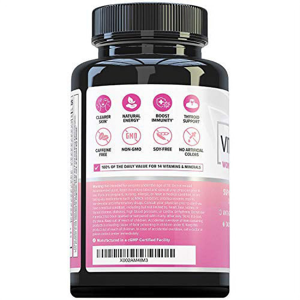 Daily Women'S Multivitamin with Iron, Folate, Biotin & Calcium - Vitauthority Multivitamin for Women with Herbal Hormone Balance Blend DIM & Ashwagandha for Anxiety and Stress Relief - 90Ct Capsules