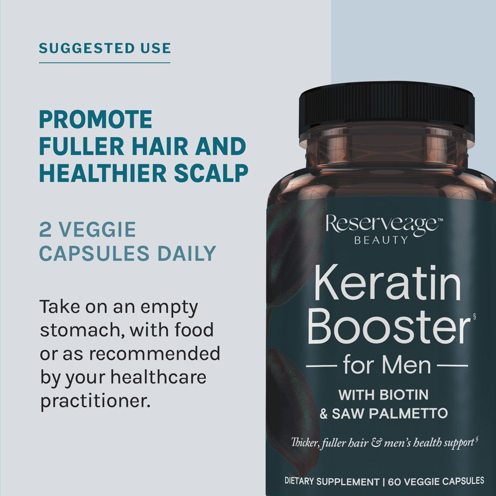Reserveage, Keratin Hair Booster for Men, Hair Supplement, Supports Healthy Growth and Thickness with Biotin, 60 Capsules (30 Servings)