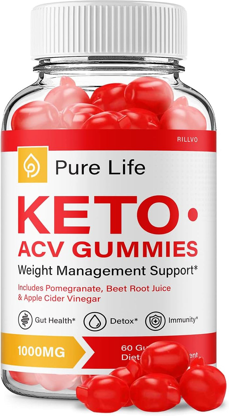 Rillvo Pure Life Keto ACV Gummies - Advanced Formula Shark Pure Life Keto Apple Cider Vinegar Gummies Tank 1000Mg (60 Gummies), 0.222 Kilograms, 60.0 Count, 1