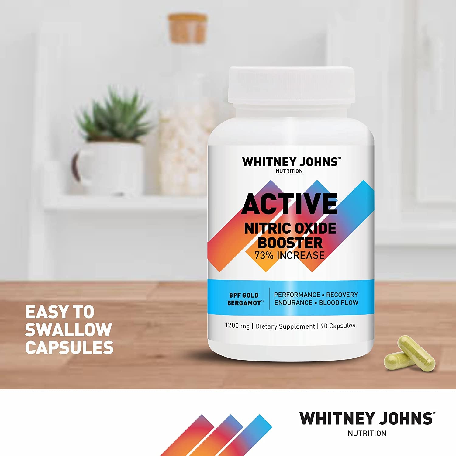 Whitney Johns Nitric Active - Nitric Oxide Booster Clinically Tested for a Natural Energy Pure Boost of Athletic Performance, Endurance, Increased Oxygen Intake (VO2 Max) & Workout Recovery - 90 Caps