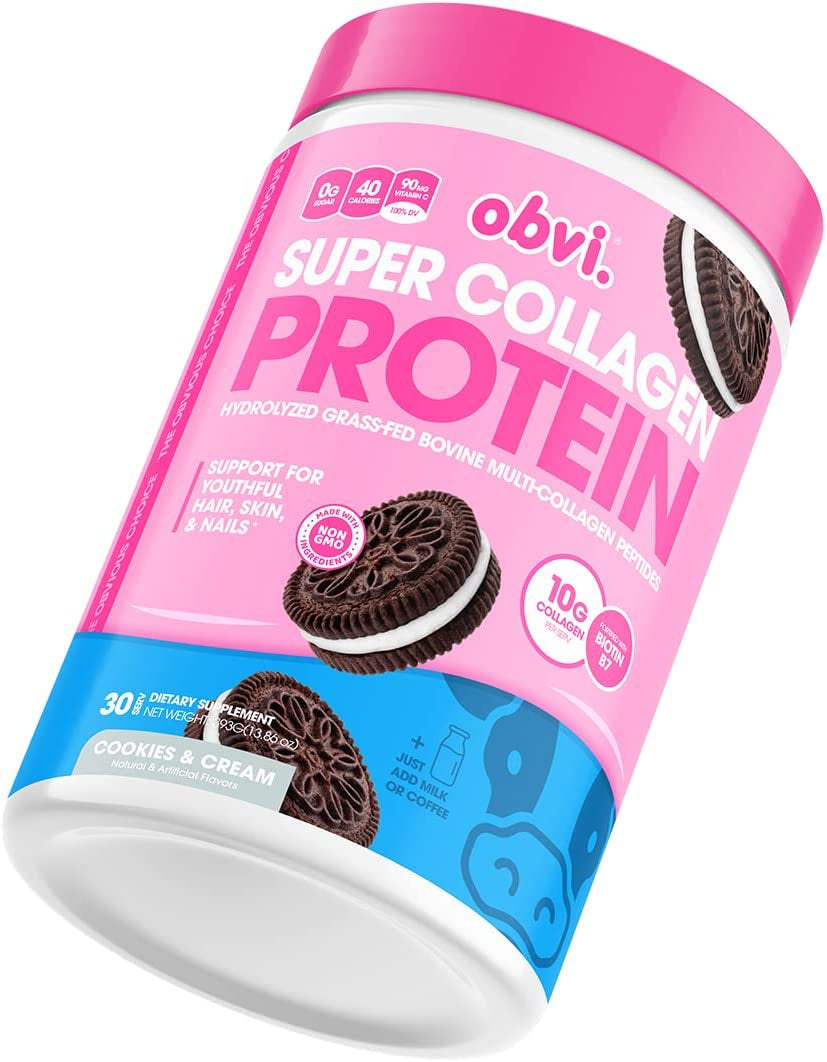 Obvi Collagen Peptides, Protein Powder, Keto, Gluten and Dairy Free, Hydrolyzed Grass-Fed Bovine Collagen Peptides, Supports Gut Health, Healthy Hair, Skin, Nails (30 Servings, Cookies & Cream)