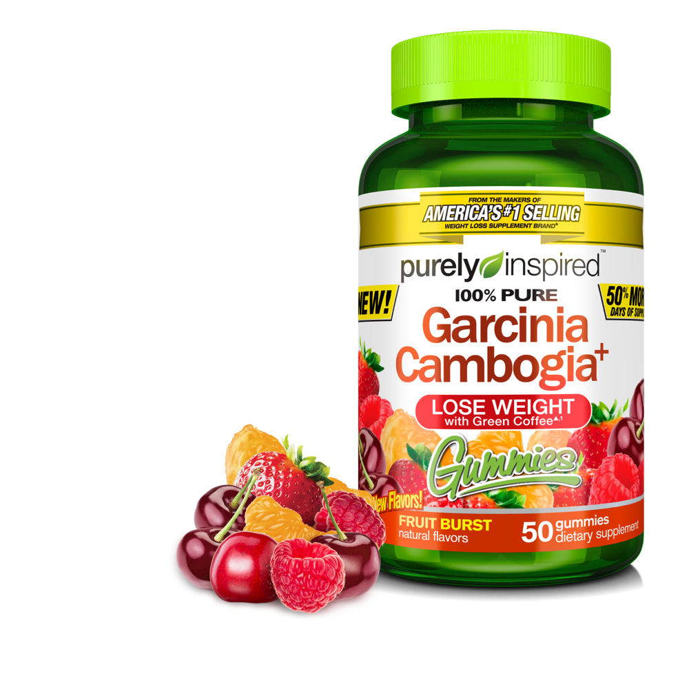 100% Garcinia Cambogia Gummies, Weight Loss Supplements with Green Coffee Extract, Natural Flavours, Fruit Burst, 50 Count