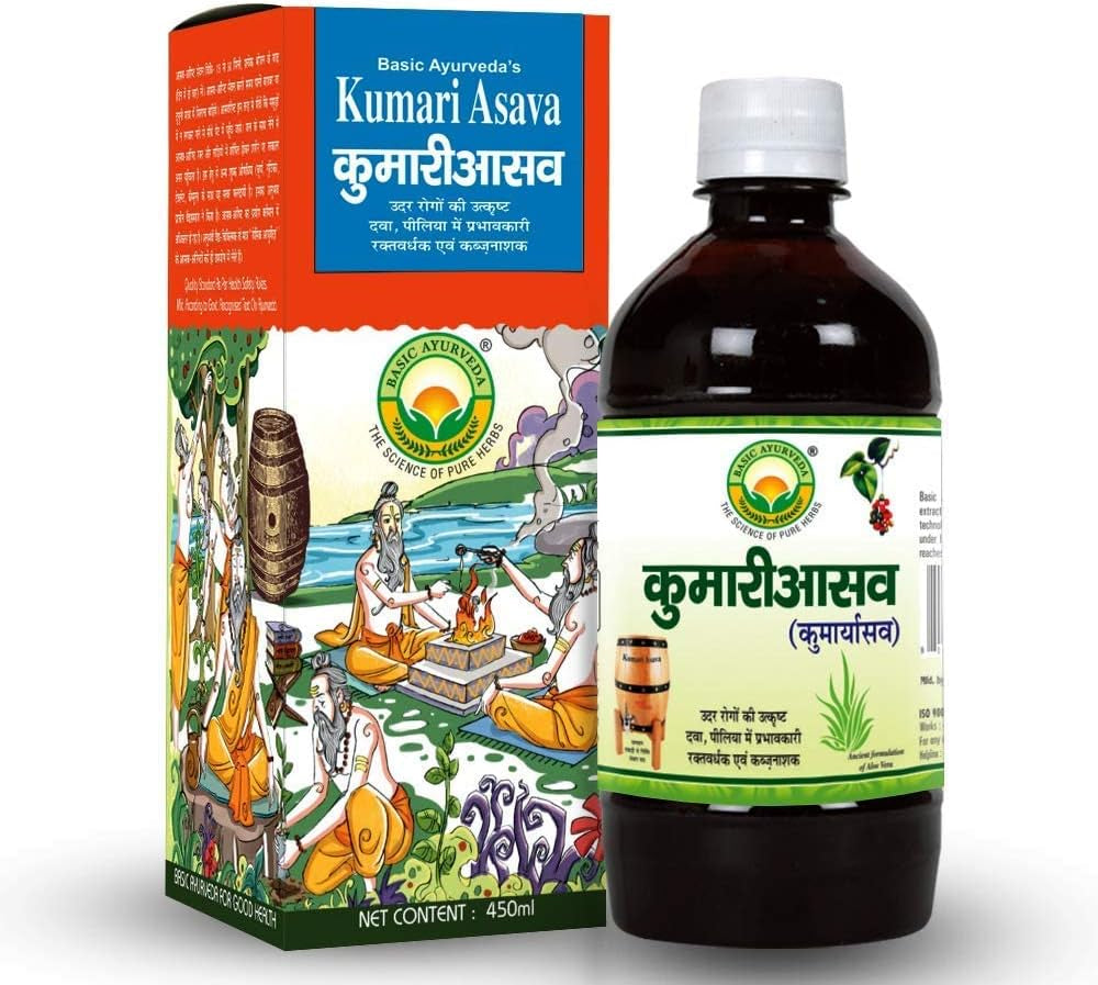 Honoly Basic Ayurveda Kumari Asava | 450Ml | Effective in Liver Problems & Improve Digestion | Improve Appetite | Relieves Constipation | Helpful in Piles | Useful in Stomach Related Problem