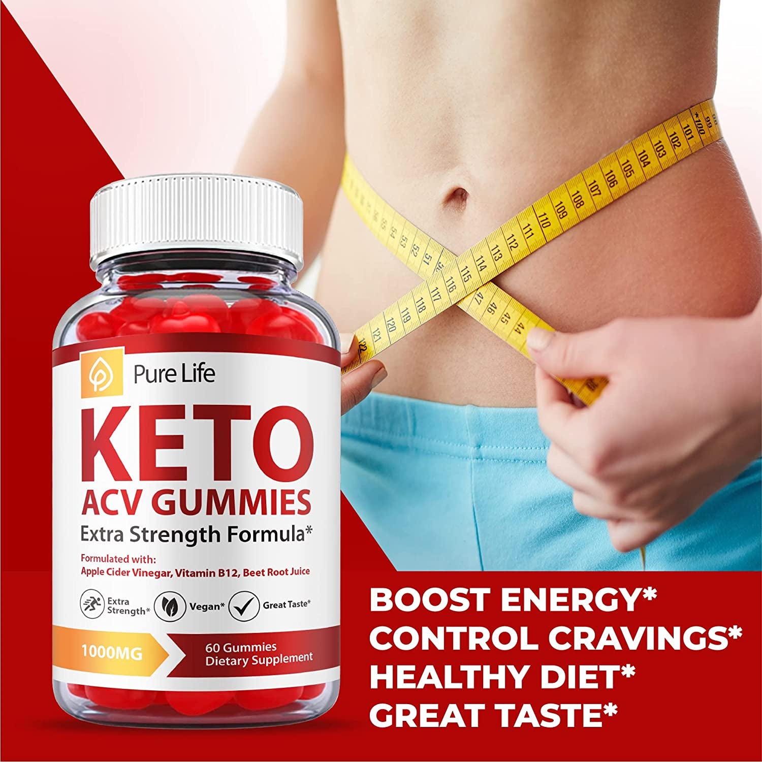 (2 Pack) Pure Life Keto Gummies - Official Formula, Vegan - Pure Life Keto ACV Gummies, Pure Life Keto Gummies with Apple Cider Vinegar, Weight Apple Loss Cider, Pure Life Gummy Advanced (120 Gummies)