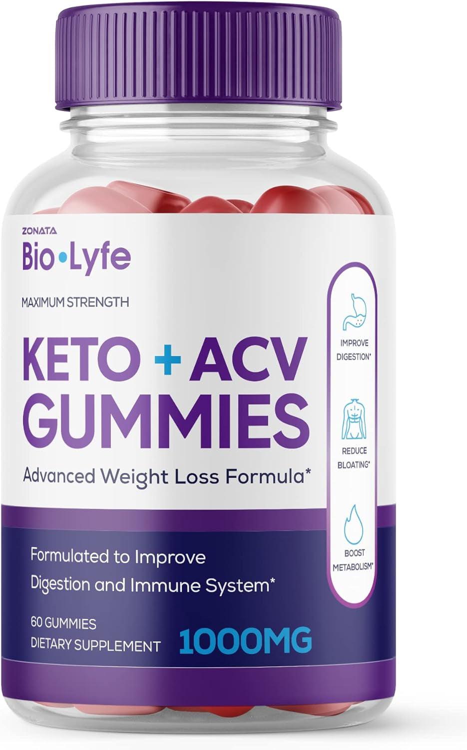 Zonata Bio-Lyfe Keto Gummies, Bio Lyfe ACV Keto Gummies, 60 Count, 1 Month Supply