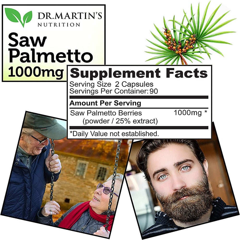 USA Grown 1000Mg Saw Palmetto Supplement | 180 Capsules for Prostate Health | Hair Growth for Men & Women | Help Maintain Normal Urination Frequency & Natural DHT Blocker to Help Prevent Hair Loss DR.