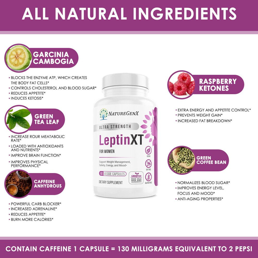 LEPTIN XT - Diet Pills That Work, Leptin Supplements for Weight Loss for Women 60 Capsule