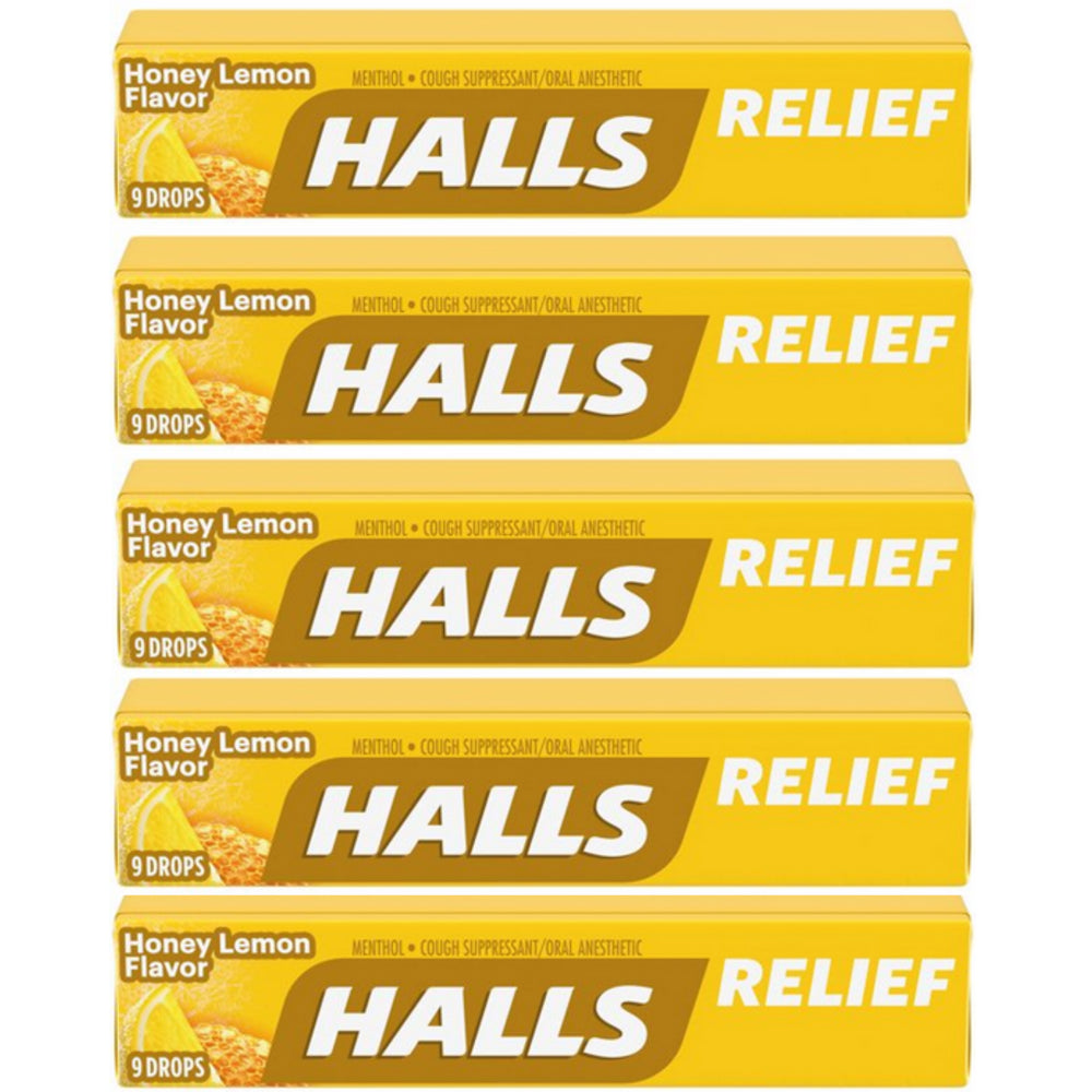 HALLS Relief Honey Lemon Cough Drops,20 Packs of 9 Drops (180 Total Drops)