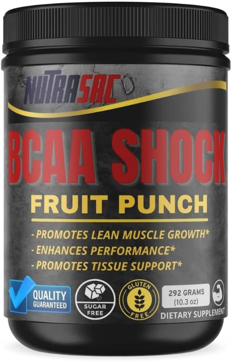 BCAA Shock Fruit Punch, 292 Grams, 10.3 Oz, Gluten Free, All Natural, Zero Added Sugar, Corn Free, FDA, GMP Certified