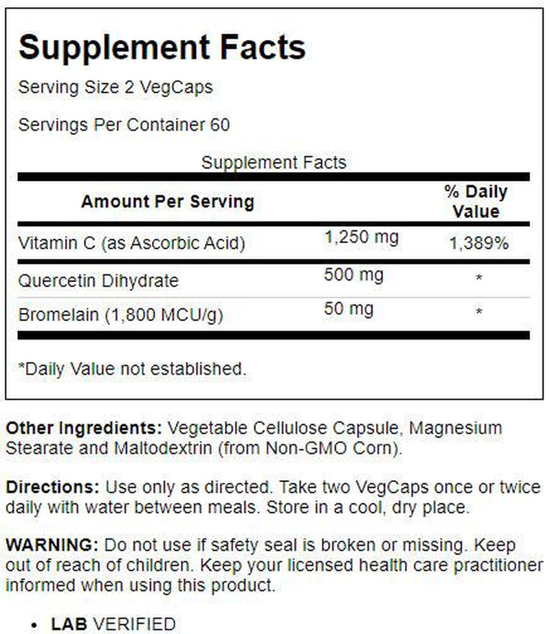 Solaray QBC Plex | Quercetin & Bromelain plus Vitamin C | Year round Immune Function & Respiratory Health Support | Non-Gmo & Vegan | 120 Vegcaps