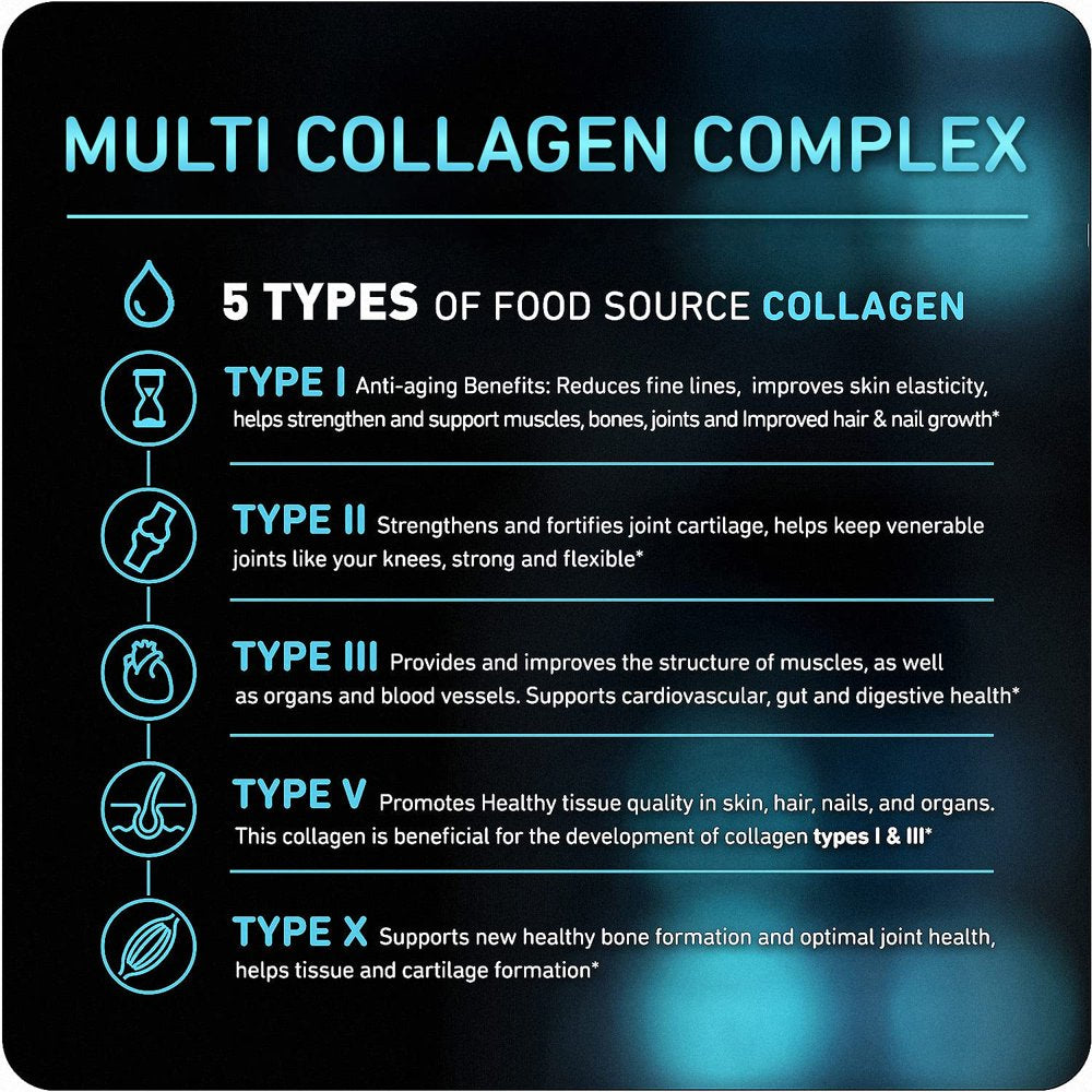 Vital Vitamins Multi Collagen Complex (2 Pack) - Type I, II, III, V, X, Grass Fed, Non-Gmo