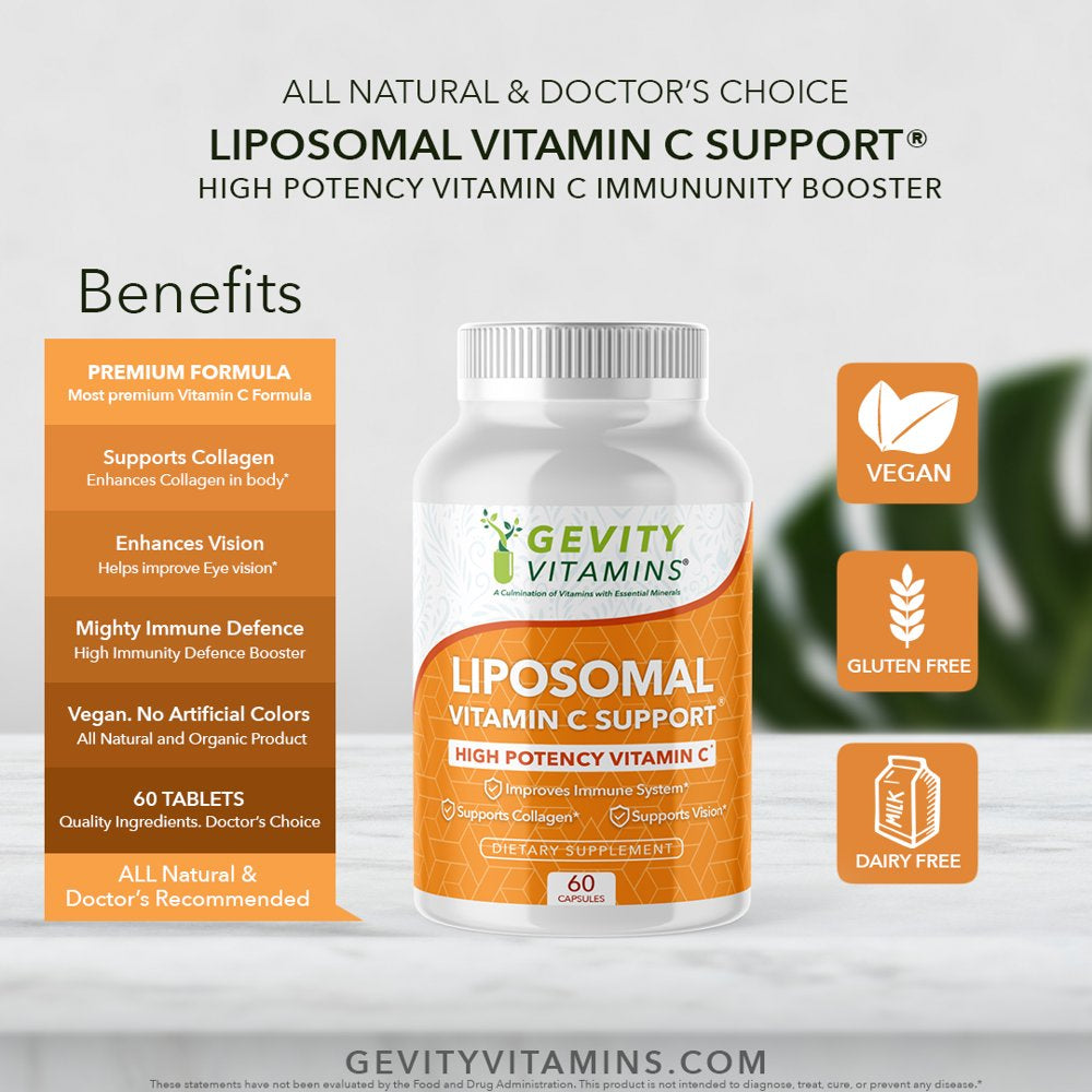 Gevity Vitamins Liposomal Vitamin C 1400 Mg Non GMO- Immune System & Collagen Booster Fat Soluble Dietary Supplement | 30 Servings