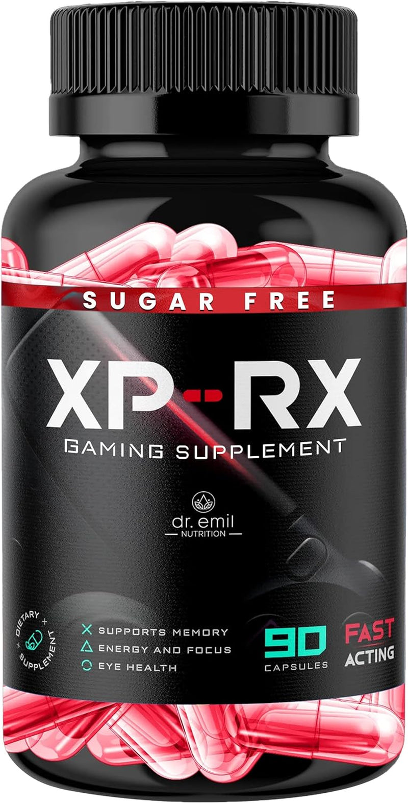 XP-RX Gamer Supplement for Energy, Focus & Endurance - Zero Crash Gaming Pills with 100Mg Caffeine - Sugar Free Gaming Supplement by Dr. Emil