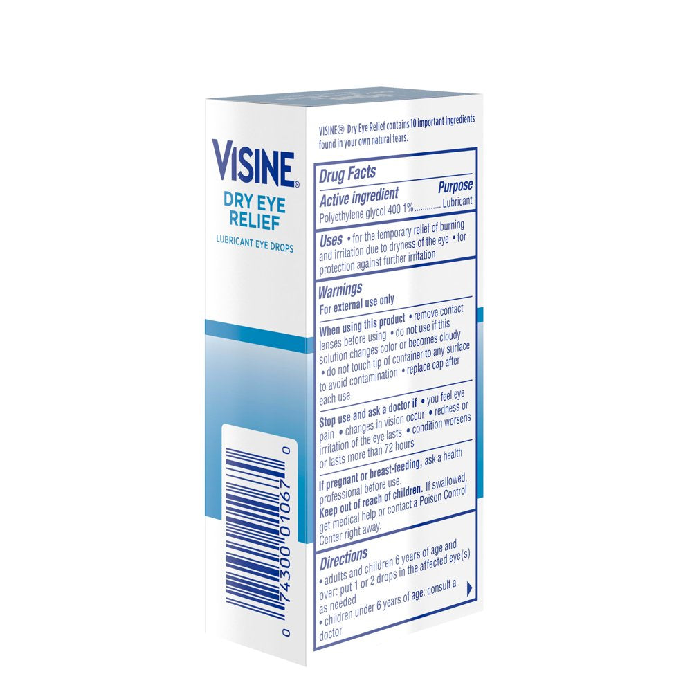 Visine Dry Eye Relief Lubricating Eye Drops for Dry Eyes, 0.5 Fl. Oz