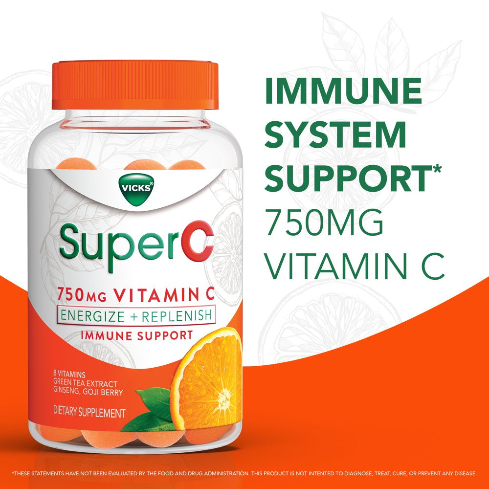 Vicks Super C Immune Support Gummies, 750Mg Vitamin C, Dietary Supplement, Citrus, 36 Ct