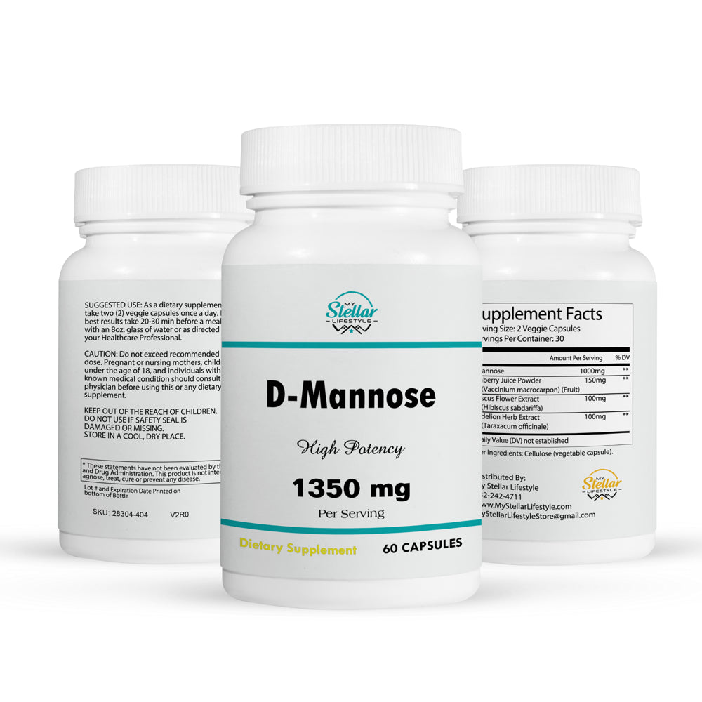 5 Pack D-Mannose 1350Mg W/ Cranberry Potent UTI Relief Urinary Tract Bladder Cleanse-60 Capsules X5