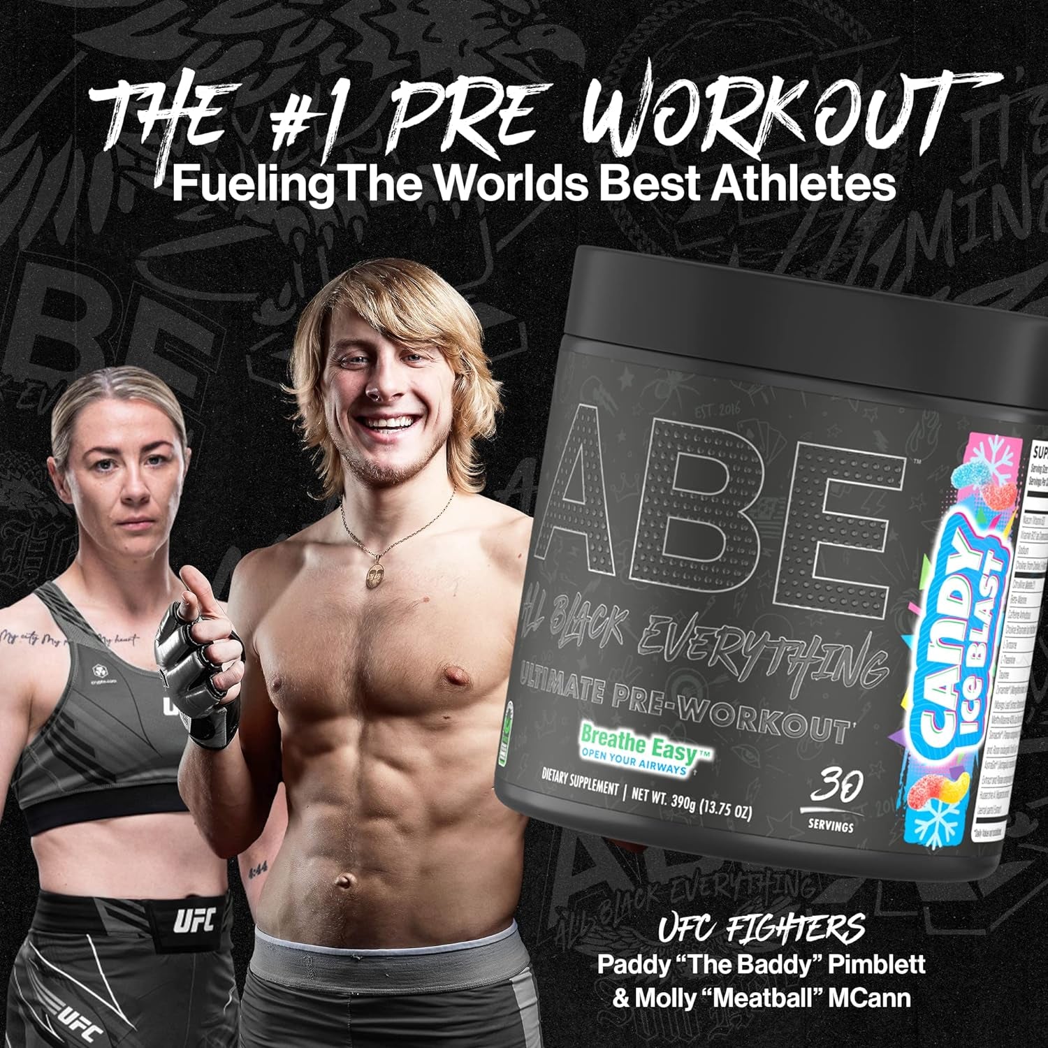 ABE Pre Workout Powder - All Black Everything Pre Workout Energy Drink with Citrulline Malate & Beta Alanine | for Pump, Energy, Performance (30 Servings) (Energy Flavor)