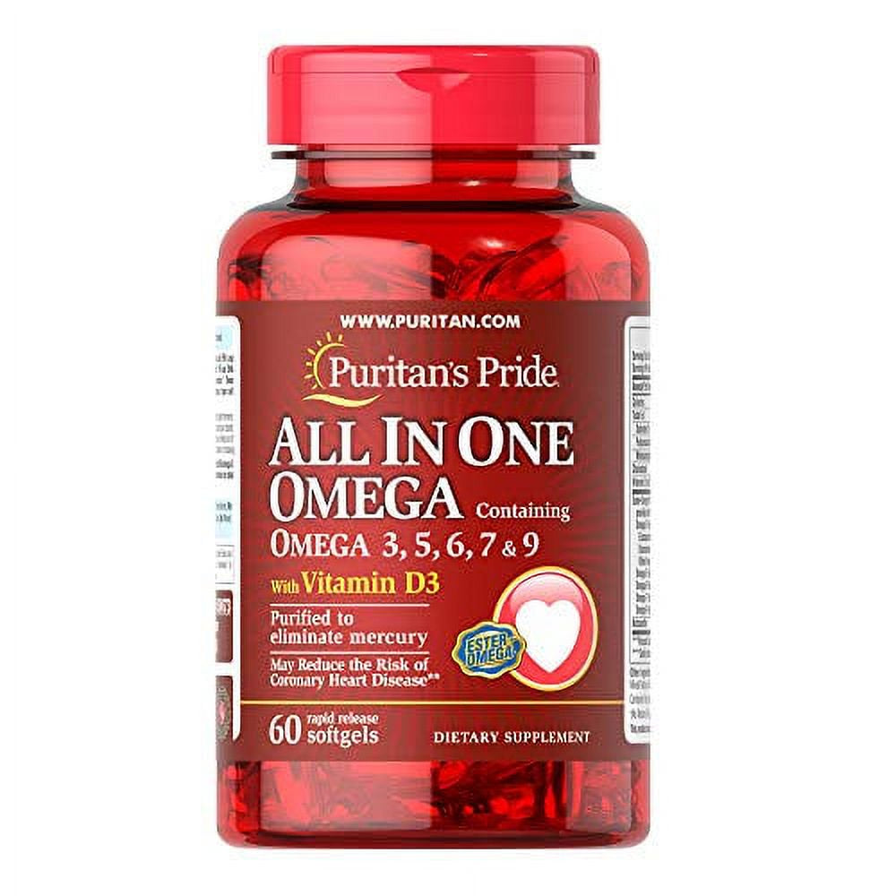 Puritans Pride All in One Omega 3, 5, 6, 7 and 9 with Vitamin D3, 60 Count