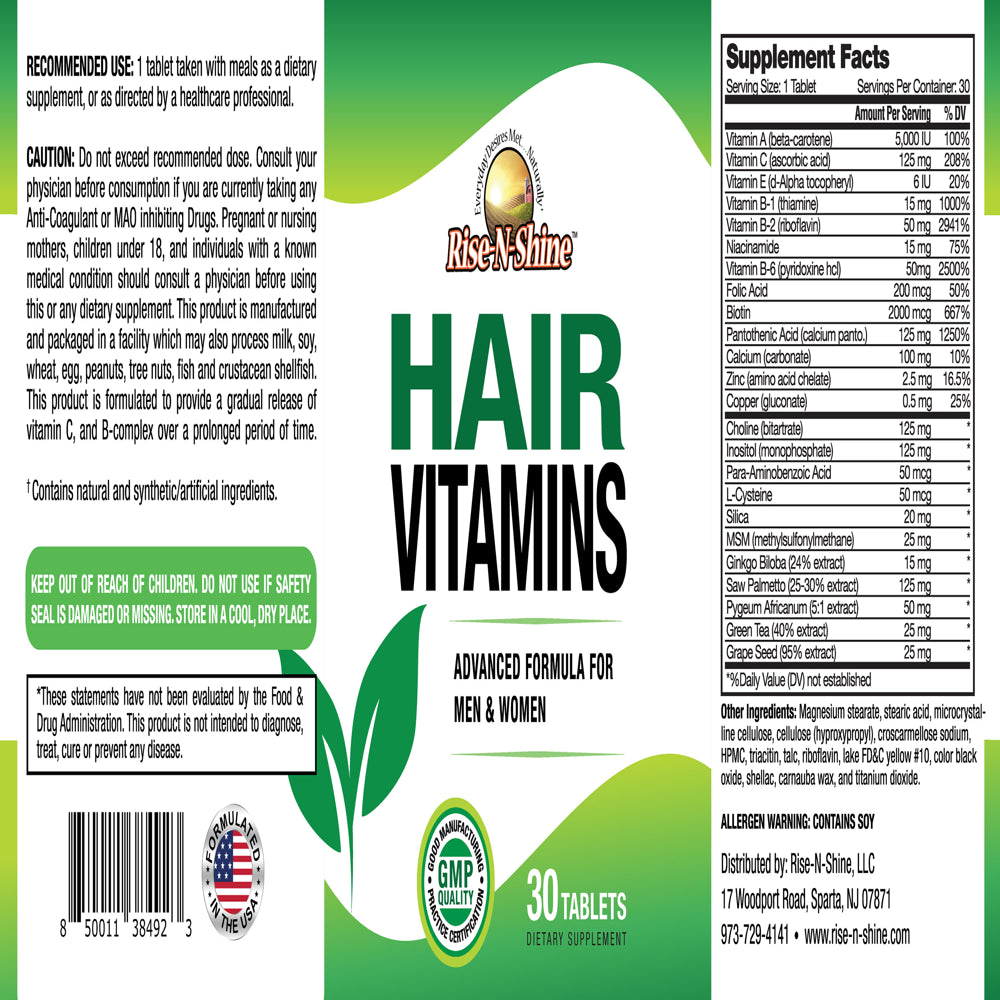 Rise-N-Shine Hair Vitamins, Formula with Biotin, Saw Palmetto, and More, Hair Supplement, 30 Tablets