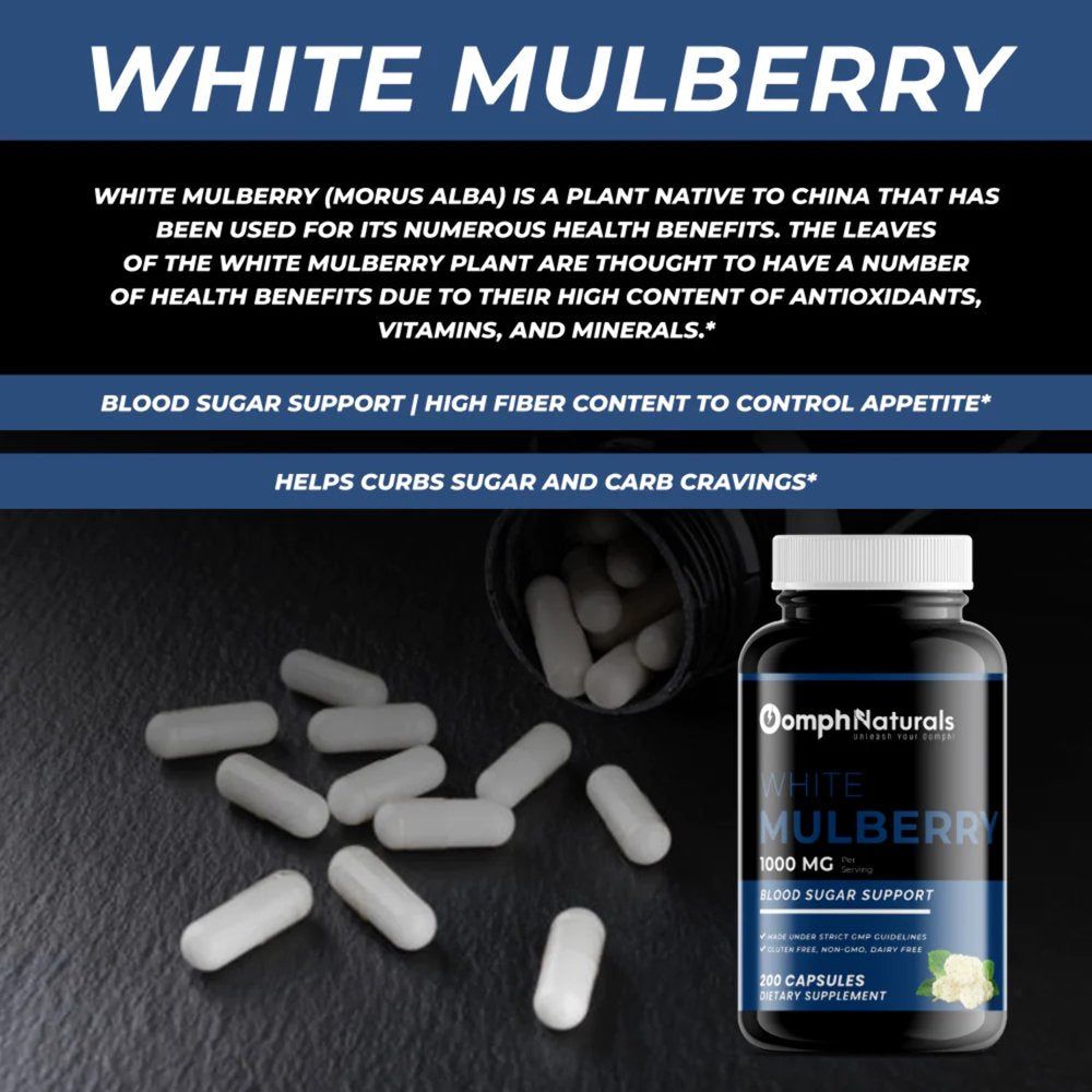 White Mulberry Leaf, 1000Mg Morus Alba Extract, 200 Capsules 100 Day Supply, Non-Gmo, Gluten Free