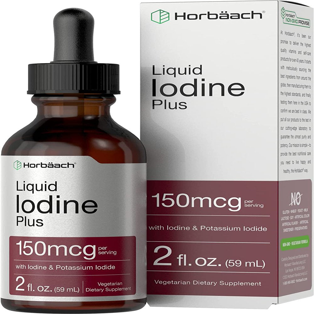 Liquid Iodine Solution Drops | 2 Fl Oz | 150 Mcg | Iodine & Potassium Iodine Supplement | Vegetarian, Non-Gmo, Gluten Free Liquid Tincture | by Horbaach