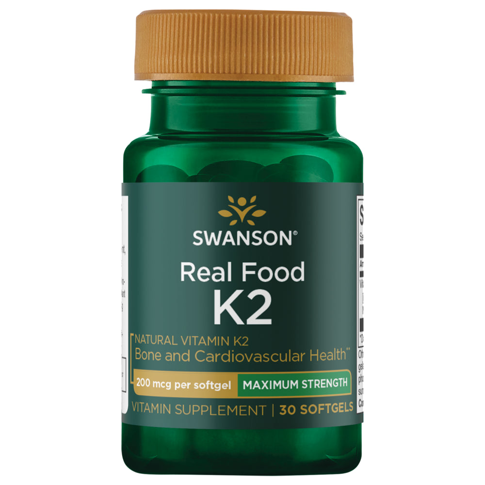 Swanson Maximum Strength Vitamin K2 (Menaquinone-7) - Vitamin Supplement Supporting Cardiovascular and Bone Health - Made from Japanese Natto to Help Regulate Calcium - (30 Softgels, 200Mcg Each)