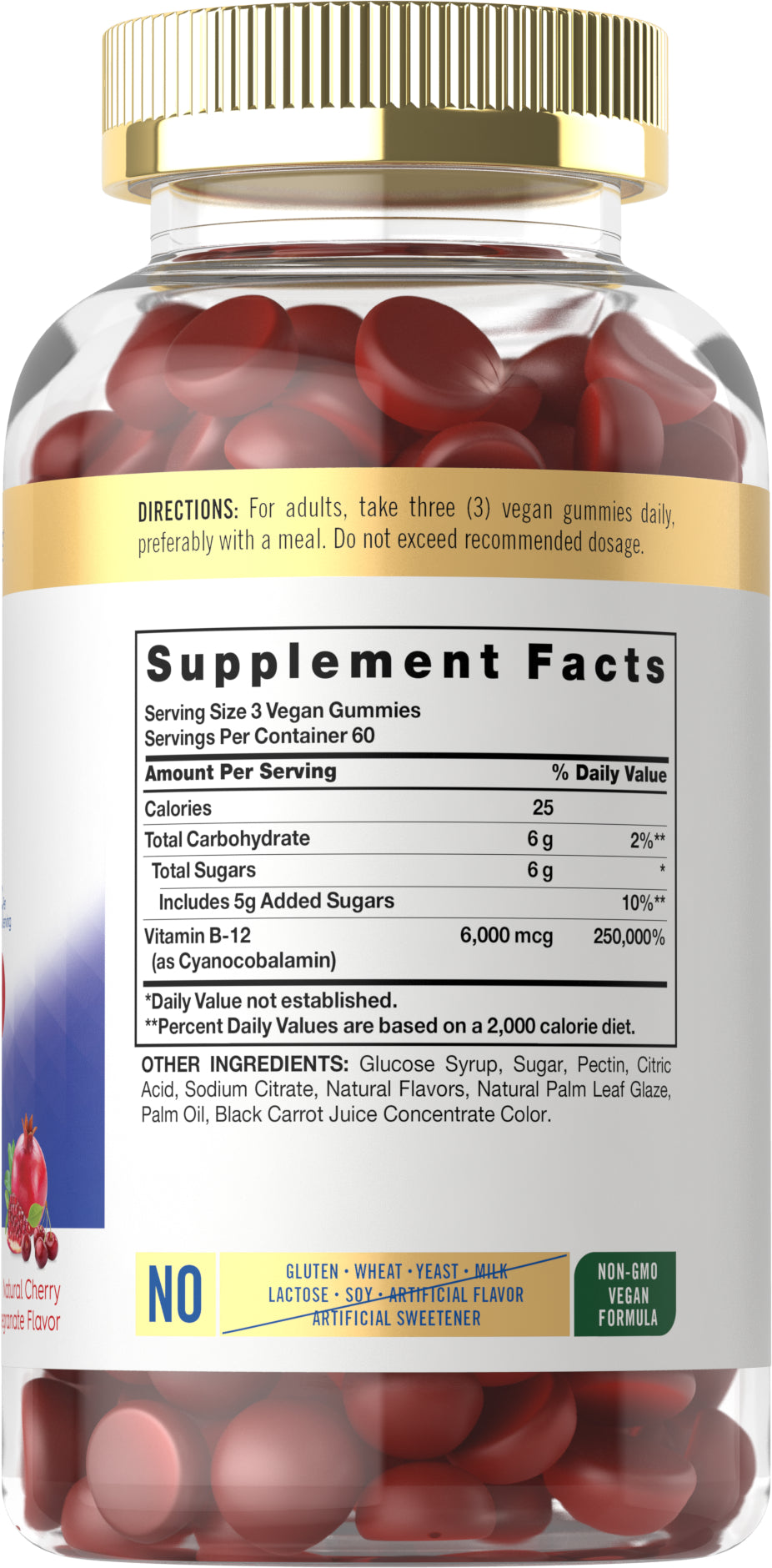 Vitamin B12 Gummies 6000Mcg | 180 Count | Natural Cherry Pomegranate Flavor | Vegan Formula | by Carlyle