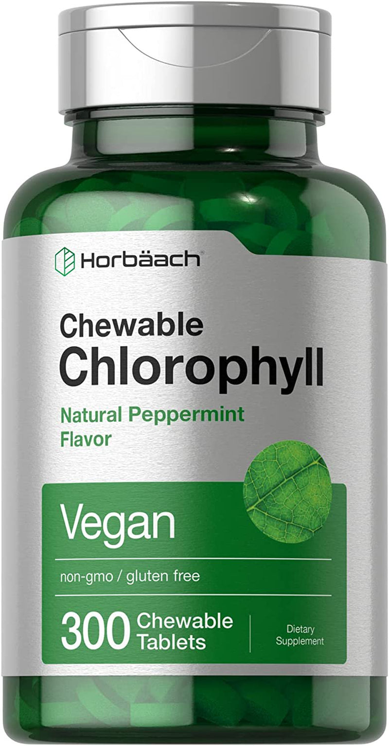 Chlorophyll Tablets | 300 Chewables | Natural Peppermint Flavor | Vegan | by Horbaach