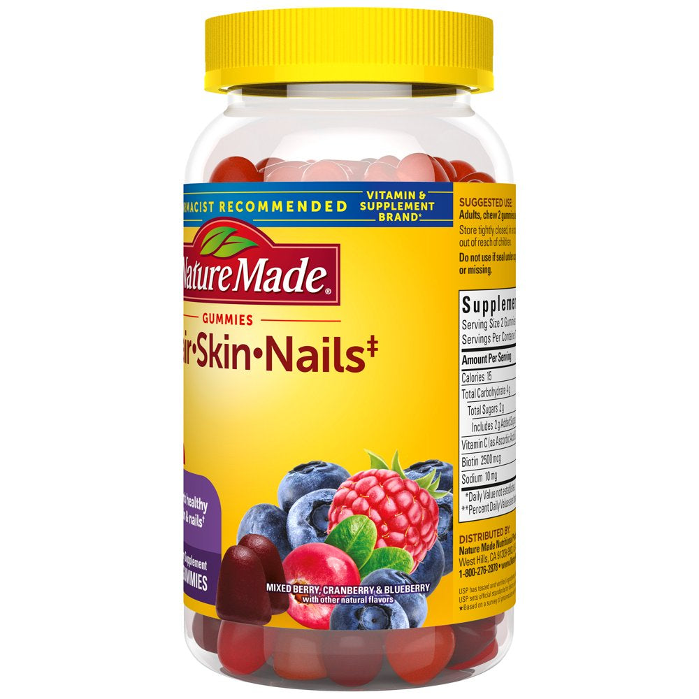 Nature Made Hair Skin and Nails with Biotin 2500 Mcg Gummies, Dietary Supplement, 150 Count