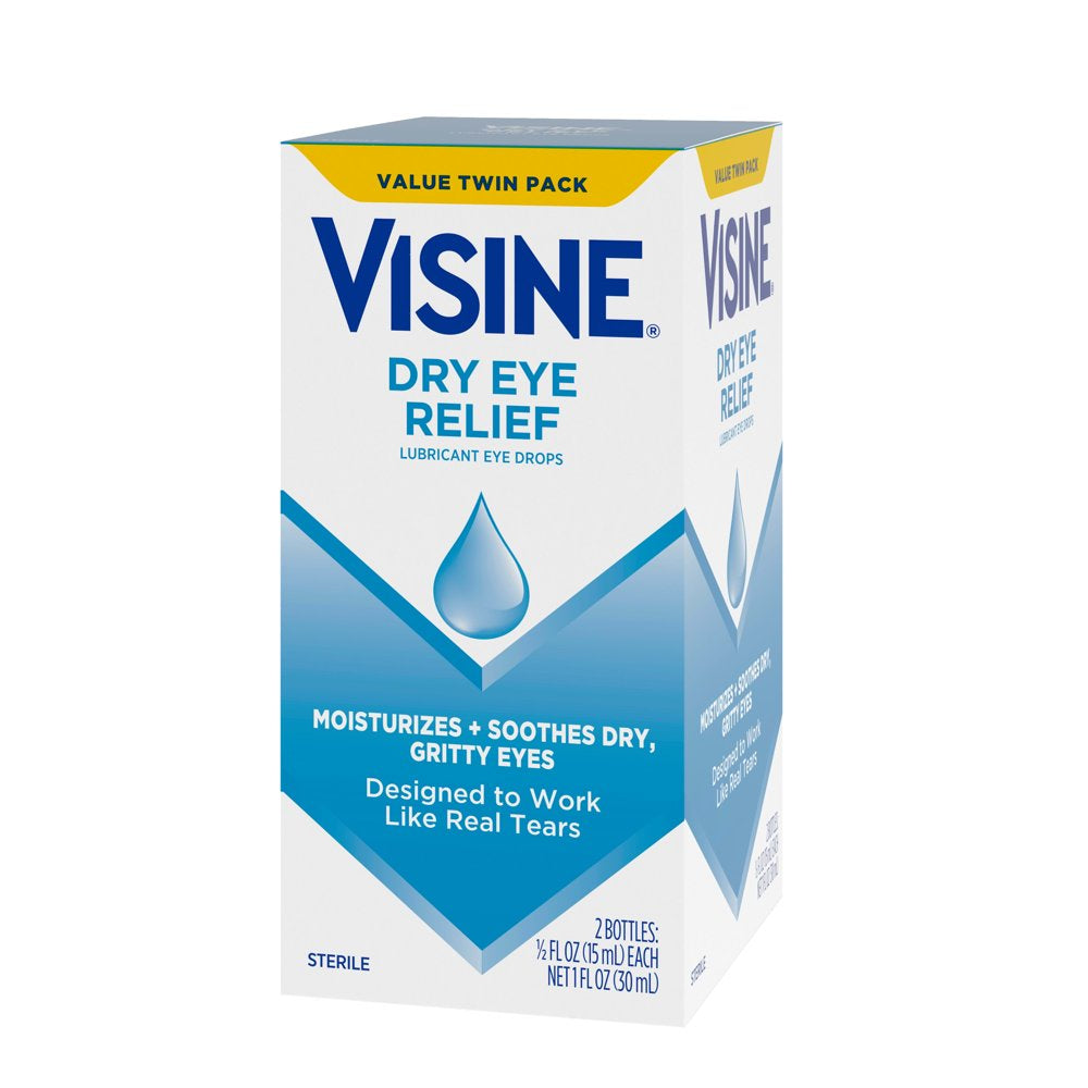 Visine Dry Eye Relief Lubricating Eye Drops, Twin Pack, 2 X 0.5 Fl. Oz