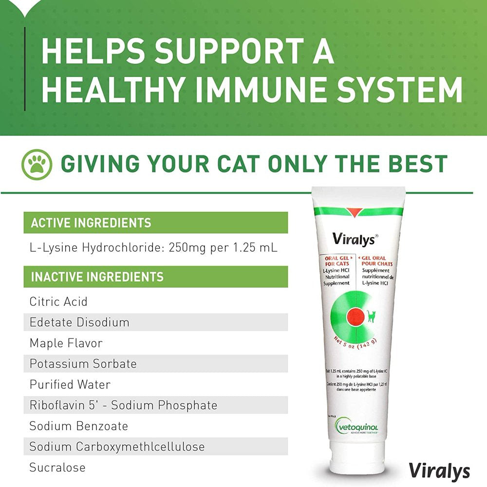 Vetoquinol Viralys Palatable Maple Flavor Lysine Gel L-Lysine Supplement for Cats, 5Oz