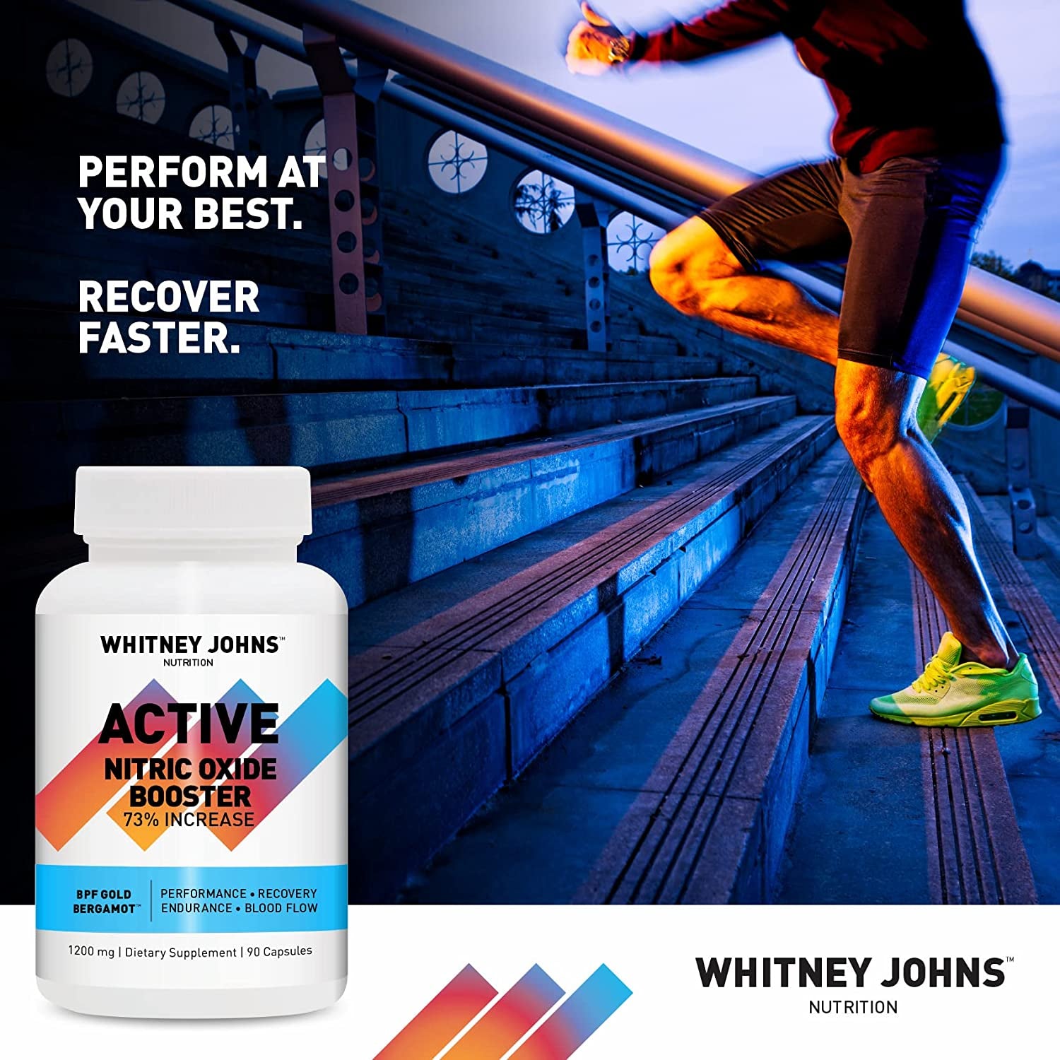 Whitney Johns Nitric Active - Nitric Oxide Booster Clinically Tested for a Natural Energy Pure Boost of Athletic Performance, Endurance, Increased Oxygen Intake (VO2 Max) & Workout Recovery - 90 Caps