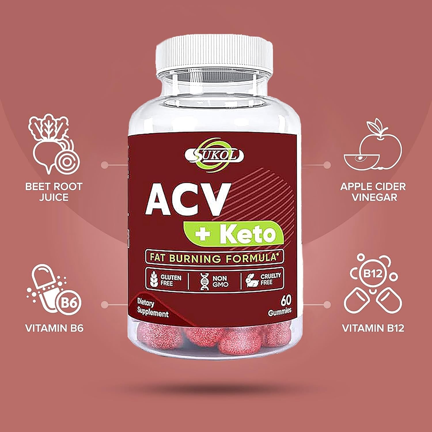 60 Counts Keto ACV Gummies Advanced Formula - Diet Gummies for Women & Men - Apple Cider Vinegar Gummies - MCT Oil, BHB